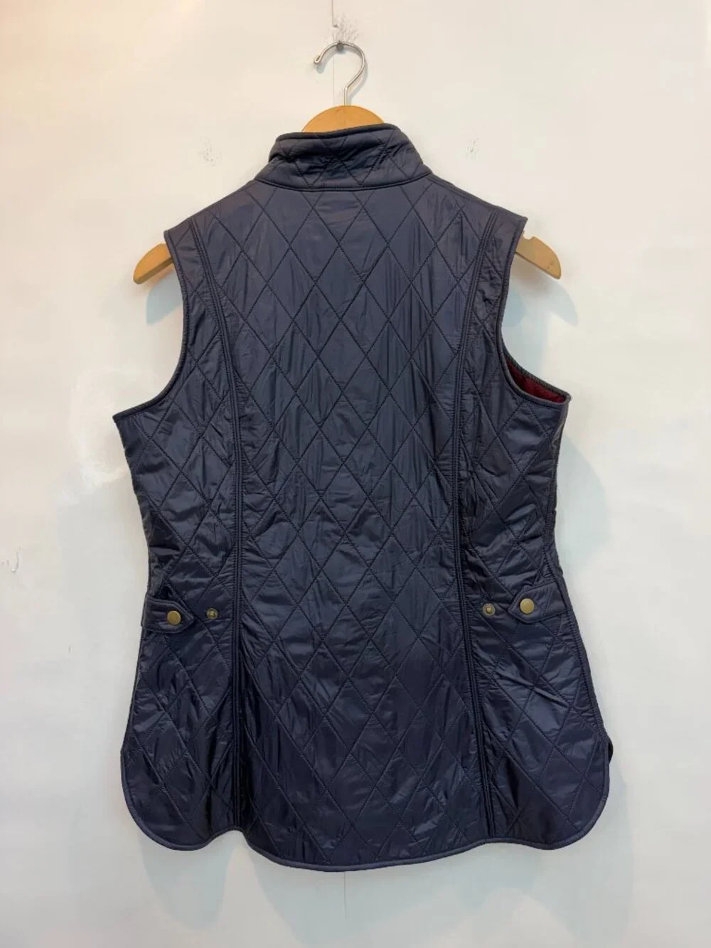 Barbour Women's Wray Gilet Navy Blue Quilted Vest Snap Front Collared Size US 8